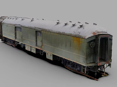 Rusty Green Old Train Carriage With Multiple Vents Doors And Wheels 3d model