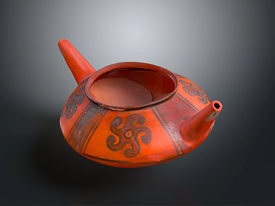 Handcrafted Traditional Red Pottery Teapot Sculpture With Intricate Black Carved Patterns 3d model
