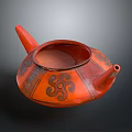 Handcrafted Traditional Red Pottery Teapot Sculpture With Intricate Black Carved Patterns