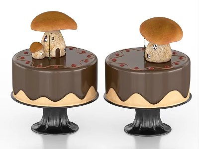 Cake Birthday Cake Mushroom House Pastry Food 3d model
