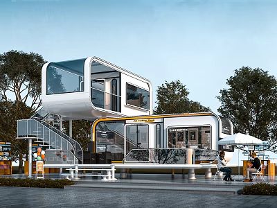 Space warehouse container container transformation design container coffee shop 3d model