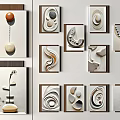 Modern Abstract Paintings With Curved Patterns And Neutral Tones For Interior Wall Art 3d model