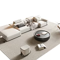 Modern Sectional Sofa And Coffee Table Set With Light Colored Rug And Ottoman 3d model