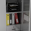 Gray Lockable Storage Cabinet With Internal Files Folders And Organized Shelves For Office Use