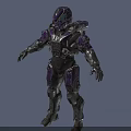 Purple Gray Mechanical Armor Sci Fi Character With Detailed Warrior Design Full Body View