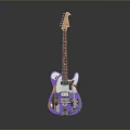 Stylish Purple Electric Guitar With Colorful Patterns For Home Decoration