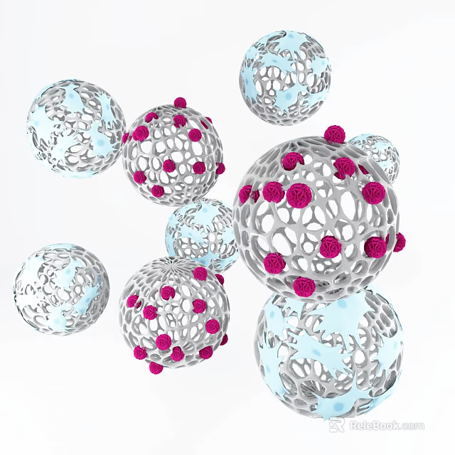 Porous White Medical Device Microspheres With Pink Therapeutic Particles And Drug Delivery Function 3d model 