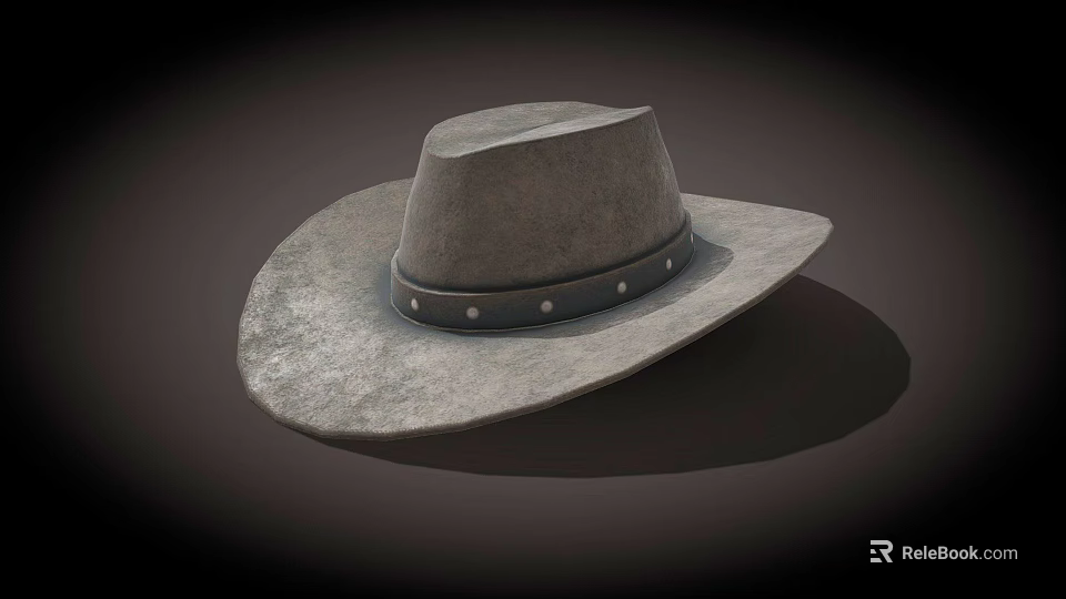 Classic Stylish Gray Western Hat With Wide Brim And Riveted Band 3d model 