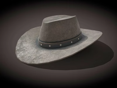 Classic Stylish Gray Western Hat With Wide Brim And Riveted Band 3d model