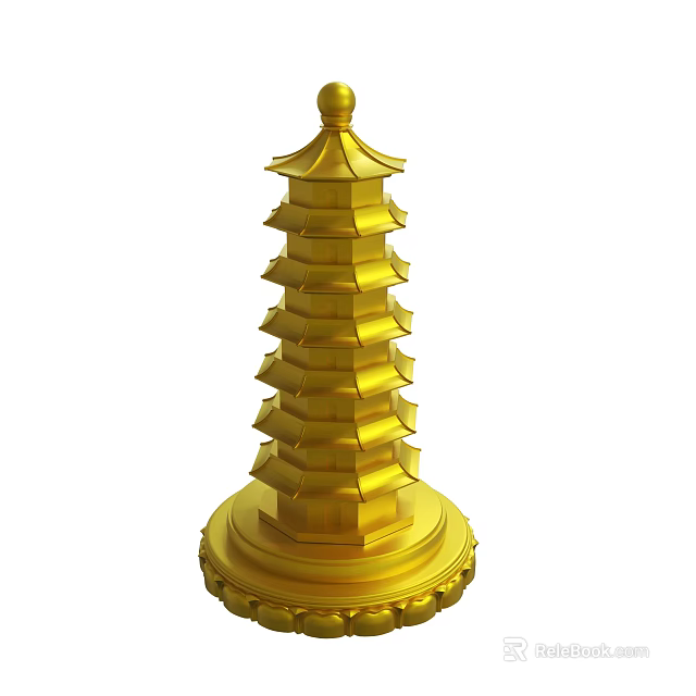 Traditional Golden Tiered Tower With Ornate Spire And Detailed Base 3d model 