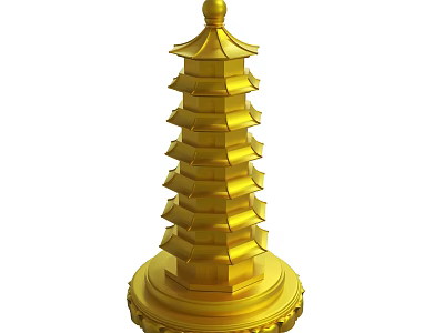 Traditional Golden Tiered Tower With Ornate Spire And Detailed Base 3d model