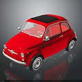 Red Vintage Car with Black Roof and White Wheels Featuring Round Design