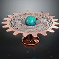 Ornate Metallic Gear Structure With Central Blue Sphere And Intricate Details