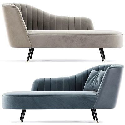 Modern Double Sofa With Light Gray And Navy Blue Upholstery Ribbed Design Black Metal Legs 3d model