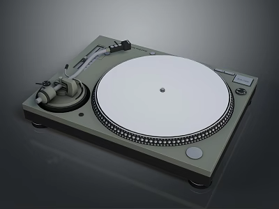 Vintage Turntable With White Platter Tonearm And Silver Control Panel 3d model