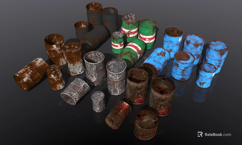 Rusty Metal Cans As Household Items With Assorted Colors Sizes And Labels 3d model 
