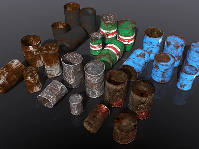 Rusty Metal Cans As Household Items With Assorted Colors Sizes And Labels 3d model
