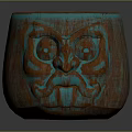 Unique Handcrafted Brown Cup With Turquoise Rim And Carved Face Design