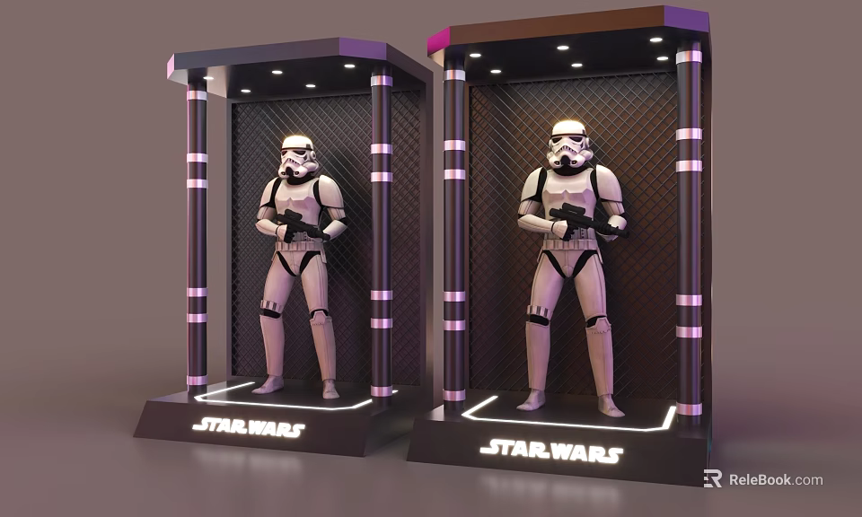 Display Shelves For Star Wars Stormtrooper Figures With LED Lighting And Branding 3d model 