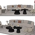 Modern Light Gray Sofa Coffee Table Set With Pillows Rug Red Sculpture And Elephant Figurine