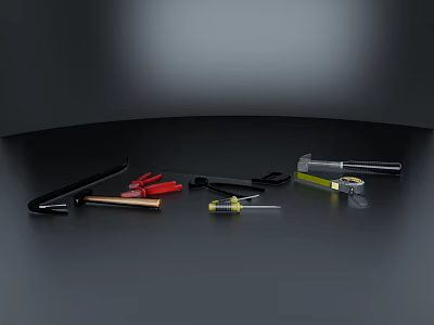 Various Hardware Tools Including Pliers Screwdrivers And Wrenches On Black Surface 3d model