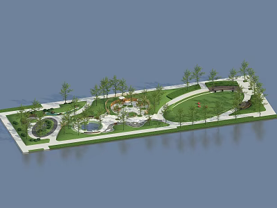 Scenic Park Landscape With Winding Paths Green Lawns Trees And Ponds 3d model
