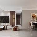 Modern Living and Dining Room Interior With Sofa Coffee Table Chandelier Decorative Painting And Plant