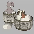 Gray Woven Storage Baskets with Tassel Trim for Storing Stuffed Toys