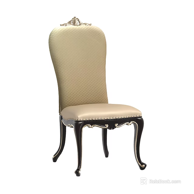Classic Style Dining Chair with Beige Upholstered Back and Dark Carved Legs 3d model 