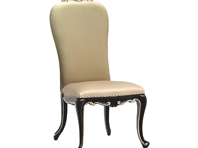Classic Style Dining Chair with Beige Upholstered Back and Dark Carved Legs 3d model
