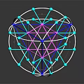Modern Geometric Furniture Sculpture With Colorful Wire Frame Blue Pink Spheres And Reflective Base