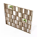 Wooden Interior Partition With Slatted Grid Design And Decorative Plants