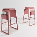 Sleek Pink Bar Stools With Storage Pockets For Modern Home Interior 3d model