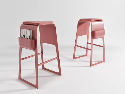Sleek Pink Bar Stools With Storage Pockets For Modern Home Interior 3d model