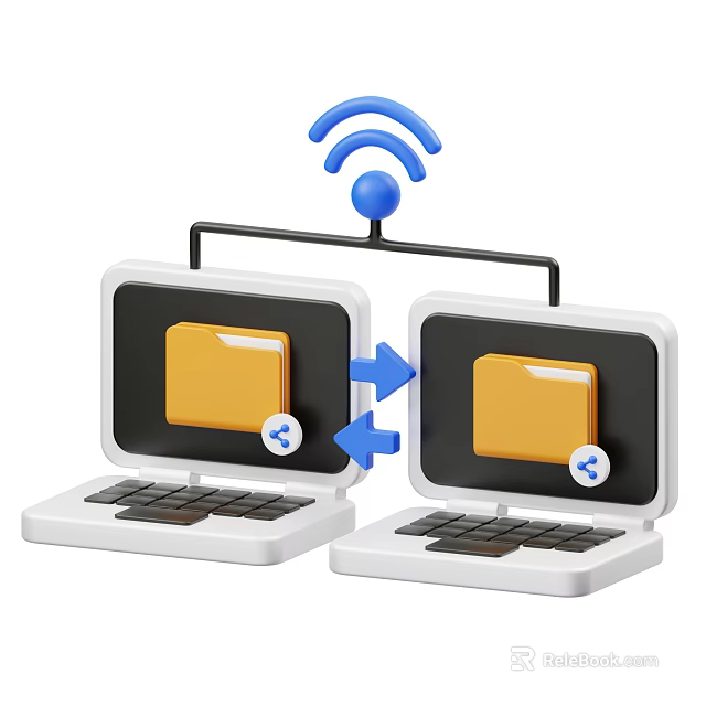 Two Laptops Sharing Files Via Wireless Wi Fi Connection With Folders 3d model 