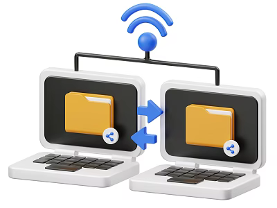 Two Laptops Sharing Files Via Wireless Wi Fi Connection With Folders 3d model
