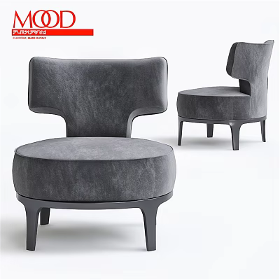 Modern Gray Accent Chair with Curved Backrest Round Seat and Black Legs 3d model
