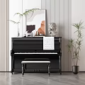 Modern Interior Featuring Black Piano Sheet Music Art Paintings And Green Plants