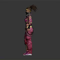 Anime Female Character Wearing Pink Cargo Pants White Black Top And Headscarf Mask