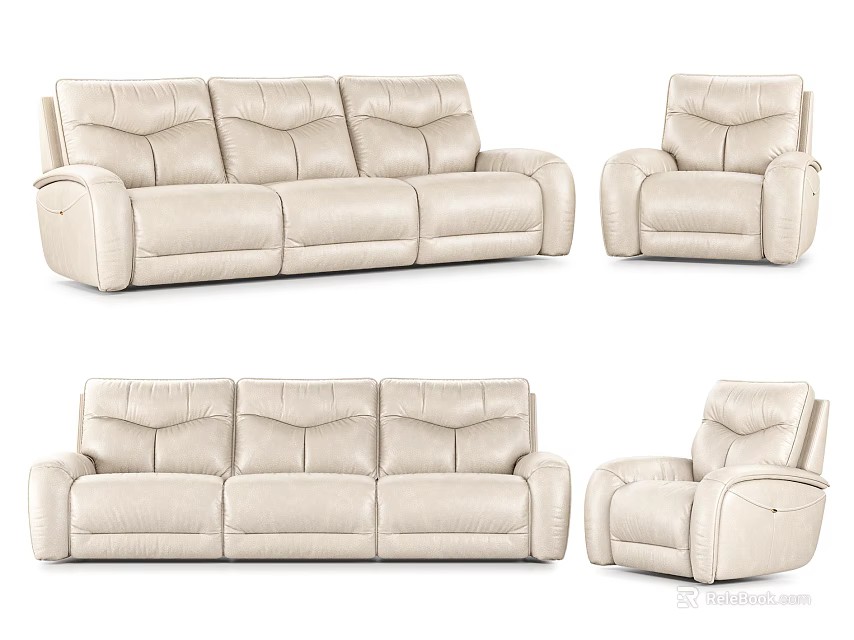 Modern Beige Leather Sofa Set With Three Seater Sofa And Single Chair 3d model