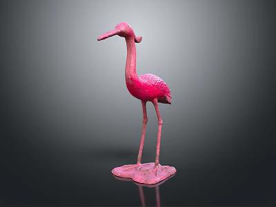 Pink Flamingo Sculpture With Long Legs And Pointed Beak On Square Base 3d model