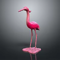 Pink Flamingo Sculpture With Long Legs And Pointed Beak On Square Base