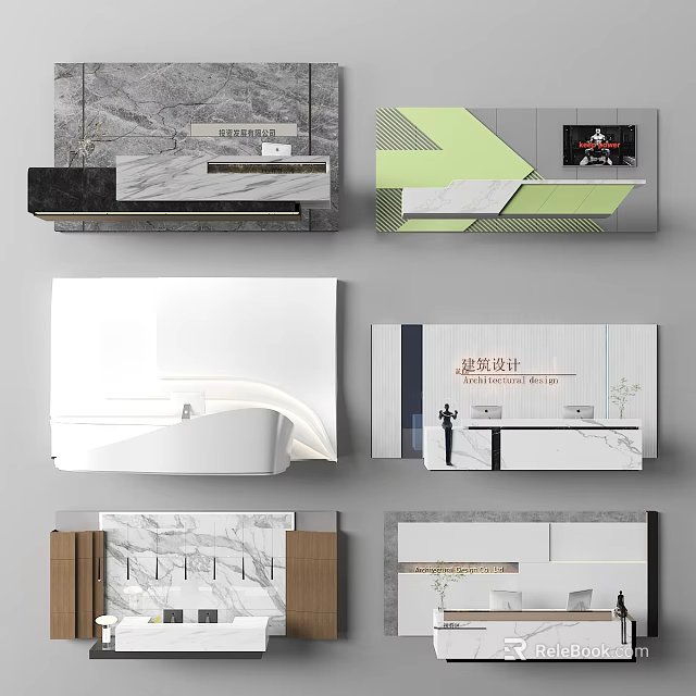 Modern Reception Background Wall Designs With Marble Wood And Minimalist Elements 3d model