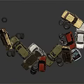 Pile of Abandoned Scrap Cars With Various Colors Tires And Different Models