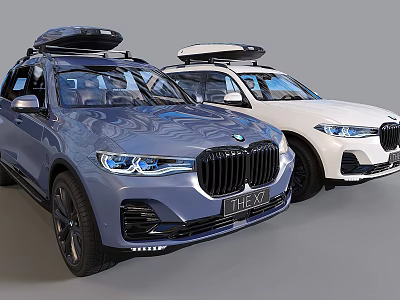 Blue And White SUV Cars With Roof Racks And Modern Exterior Design 3d model