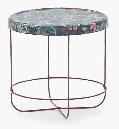Decorative Modern Stool With Floral Padded Seat And Brown Metal Frame 3d model