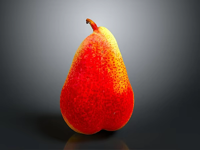Red And Yellow Pear With Smooth Skin On Gray Reflective Background 3d model