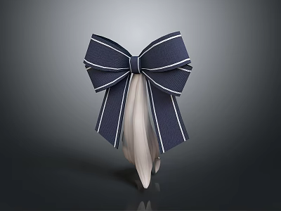Chic Navy Blue Bow Jewelry With White Stripes Elegant Satin Design Accessory 3d model