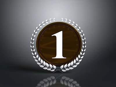 Number One Medal Home Decor Item With Silver Laurel Wreath And Reflection 3d model