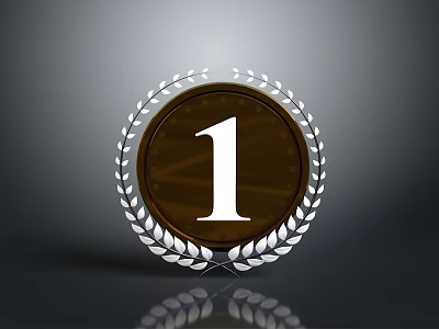 Number One Medal Home Decor Item With Silver Laurel Wreath And Reflection 3d model